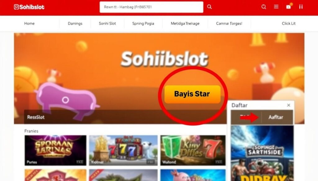 Halaman utama website Sohibslot dengan tombol daftar sohibslot yang dilingkari