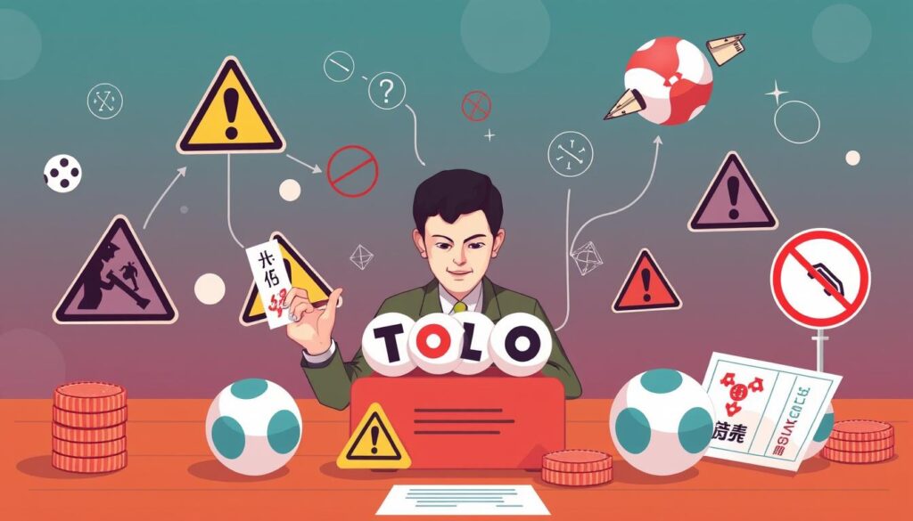 Ilustrasi risiko dan bahaya bermain Judi Toto Togel dengan simbol peringatan